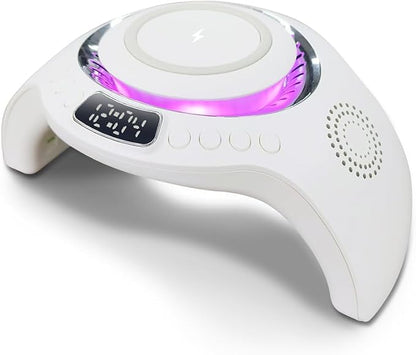 5 in 1 mutifunction Mobile Wireless Charger with Bluetooth Speaker, UV Nail Lights, Clock Alarm,Night Light