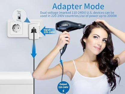 International Travel Adapter Voltage Converter Combo for 100V-240V with 2 USB Ports, USA to UK Europe Australia 200+