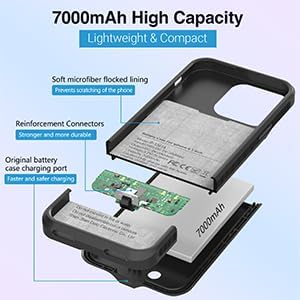 BOPPS Battery Case for iPhone 13/13 Pro/14/14 Pro【Support Carplay 】，Ultra Powerful 7000mAh Portable Rechargeable Protective Extended Charger Cover for iPhone 13，13 pro，14，14 pro Charging case,Black