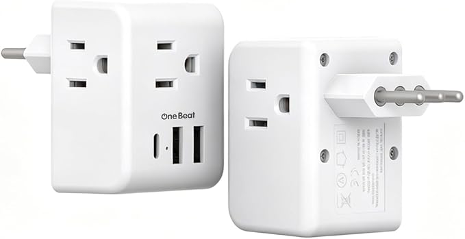 2 Pack Italy Travel Plug Adapter, Type L Italy Power Adapter | 3 Outlets 3 USB Ports(1USB C), 3 Prong Grounded Outlet Adaptor, Travel Plug Converter for USA to Italy Chile Uruguay Italian