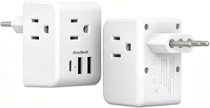 2 Pack Italy Travel Plug Adapter, Type L Italy Power Adapter | 3 Outlets 3 USB Ports(1USB C), 3 Prong Grounded Outlet Adaptor, Travel Plug Converter for USA to Italy Chile Uruguay Italian