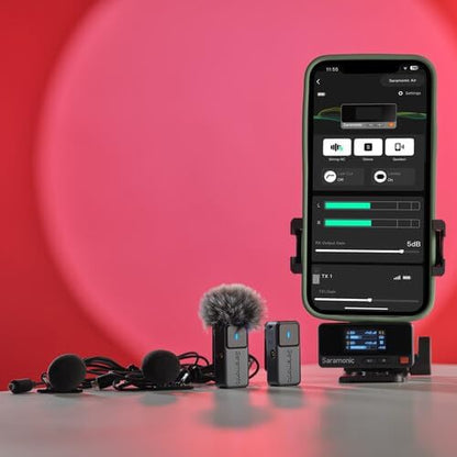 Saramonic Air Wireless Microphone for iPhone/Camera/Android, 11g Ultralight, 48kHz/24-bit,120dB Max SPL, 2 Lavalier Microphones, 300m Range, Noise Cancelling, Vlog, Streaming