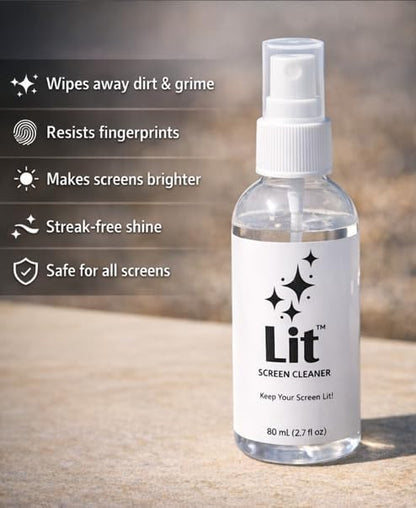 Spray Kit (80 mL) + Microfiber Cloth — for Phone, iPad, Tablet, Laptop, Monitor, TV, Camera Lenses & Eyeglasses — Streak-Free, Alcohol-Free & Ammonia-Free, Travel Size