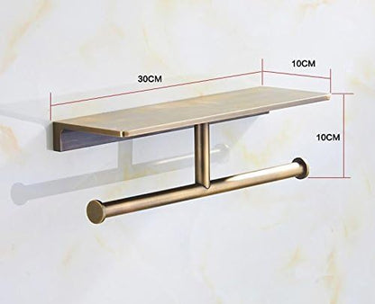 Toilet Paper Holder, Solid Brass Double Roll Toilet Paper Holder with Shelf | Extra-Large Storage for Phone, Glasses | Heavy-Duty for Modern & Commercial Bathrooms, Brushed Bronze Finish