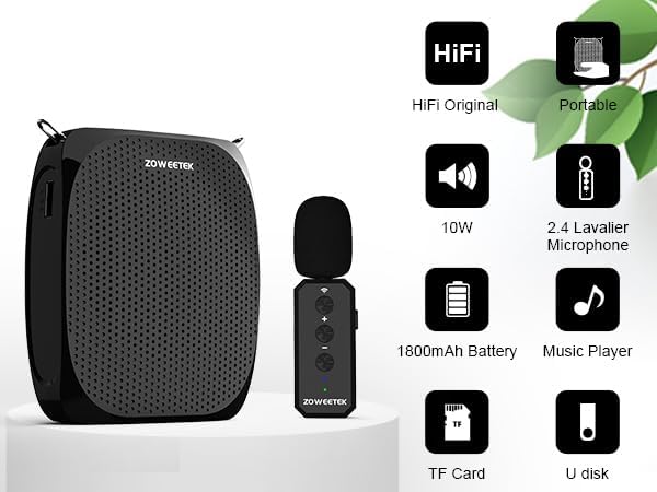 ZOWEETEK Voice Amplifier with Wireless Lavalier Lapel Microphone for Teachers,2025 New Personal Microphone System,Portable Speaker Clip On Microphone,Mini Voice Amplifier for Speech, Meeting,Yoga