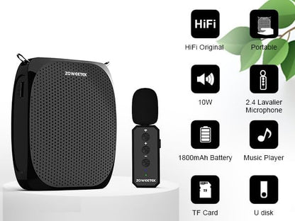 ZOWEETEK Voice Amplifier with Wireless Lavalier Lapel Microphone for Teachers,2025 New Personal Microphone System,Portable Speaker Clip On Microphone,Mini Voice Amplifier for Speech, Meeting,Yoga