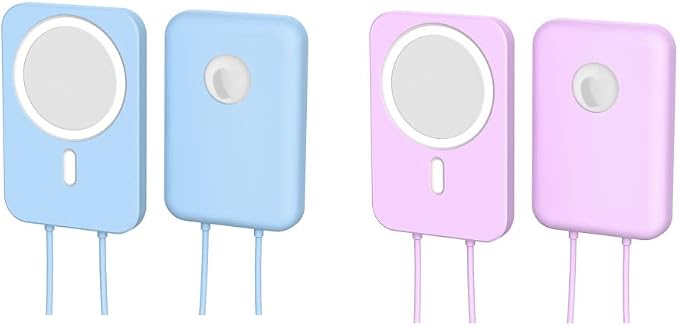 2 Pack DAYJOY Soft Liquid Silicone Protective Case Cover Compatible with Apple MagSafe Battery Pack, Slim and Lightweight Anti-Scratch Shockproof Skin Sleeve with Lanyard (Sky Blue+Purple)