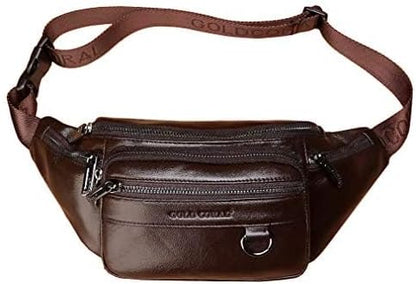Hebetag Leather Fanny Pack Waist Bag for Men Women Outdoor Travel Walking Hiking Camping Phone Pouch Wallet Casual Daypack (Coffee)