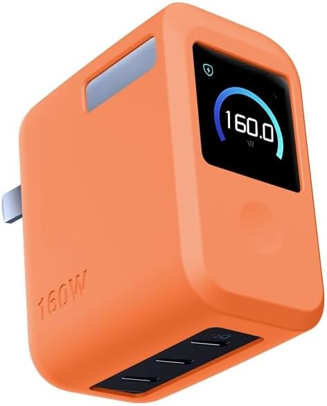 Soft Silicone Protective Cover for Anker Prime Charger（160W 3Ports Smart Display） Anti-Scratch Dust-Proof Shockproof Bumps-Proof Anti-Damage Full Protection Case Sleeve Accessories (Orange)