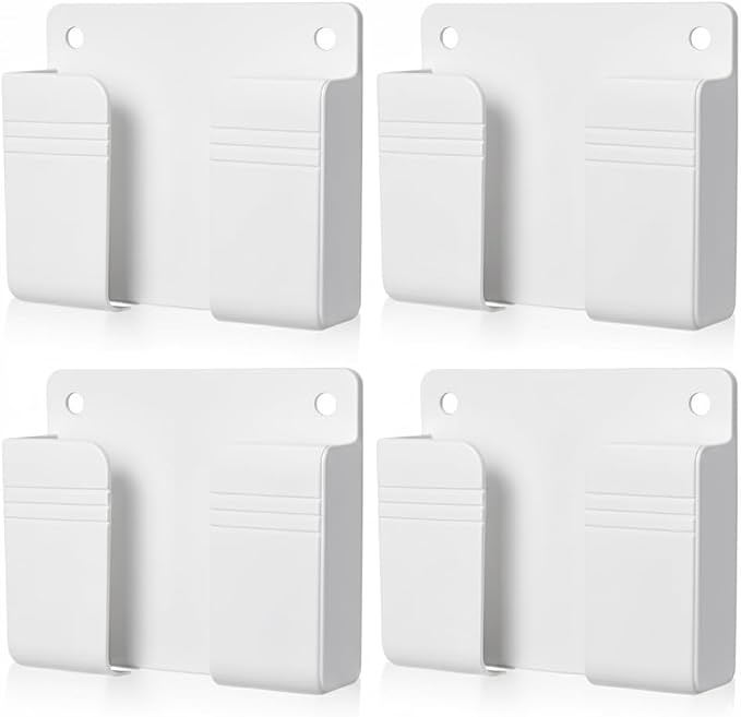 Wall Phone Holder 4 Pack, Adhesive Wall Mount Phone Holder, No Drill Cell Phone Holder for Bedside, Bathroom & Kitchen, Universal Mobile Holder for iPhone & Android, Strong Adhesive