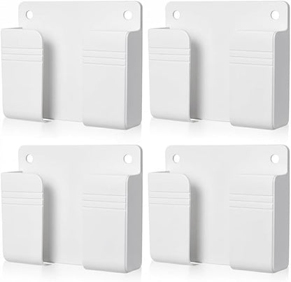 Wall Phone Holder 4 Pack, Adhesive Wall Mount Phone Holder, No Drill Cell Phone Holder for Bedside, Bathroom & Kitchen, Universal Mobile Holder for iPhone & Android, Strong Adhesive