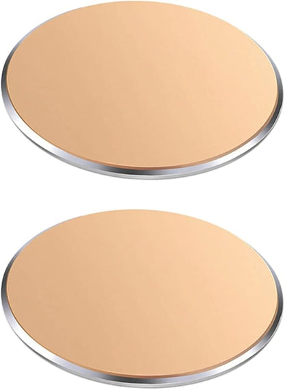 SALEX Replacement Metal Plates Set for Magnetic Car Phone Holders, Wall & Air Vent Mounts, Cases, Magnets. Kit of 2 Matte Gold Round Iron Discs Without Holes. 3M Adhesive Backing. Steel Disks 2 Pack.
