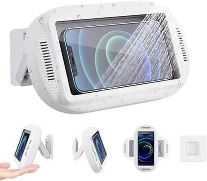 Waterproof Shower Phone Holder with 360° Rotation, Wall Mounted, Angle Adjustable for Bathroom Mirror Bathtub Kitchen, Up to 6.8 Inch