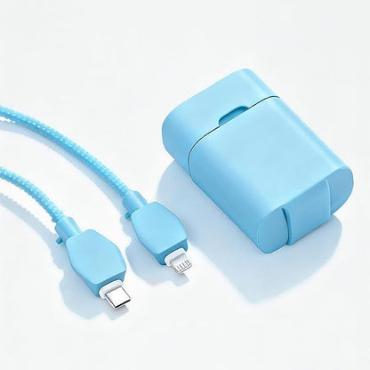 2-in-1 Power Adapter Silicone Charger Protective Case, Compatible with 18W and 20W Chargers, Fits iPhone 11, 12, 13, 14 Pro Max - 1.65 x 1.1 inches (excluding Charger)(Blue)