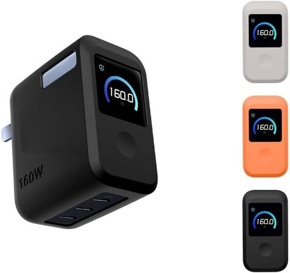 Silicone Dust Protection Cover Case for Anker Prime 160W 3-Port Smart Display Charger, Shockproof Anti-Scratch Protective Sleeve for US/CN Plug Models, Soft Flexible Travel Accessory (Black)