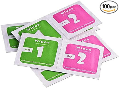 100pcs(50set) Dry Wet Cleaning Wipes Paper Dust Removal Papers LCD Screens for Tempered Glass Camera Lens, 6.0 x 6.0cm