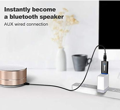USB Bluetooth Adapter, Bluetooth USB Audio Receiver Wireless Adapter for Home/Car Stereo System, Portable Speakers with AUX in & 3.5mm Cable (Black)