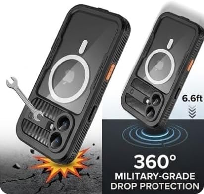 Quovellion Phone Case for iPhone 17 (6.3"), IP68 Waterproof & Dustproof Cover, Full-Body Heavy Duty Rugged Protection with Built-in Screen Protector, Black/Clear