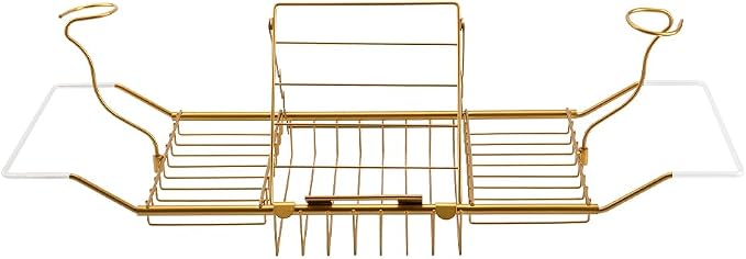 BDL Bathtub Caddy Expandable Bath Tub Tray Table with Wine Holder, Free Soap Dish and Laptop Reading Rack, Bathtub Tray for Home（Bronze）