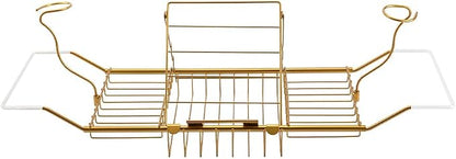 BDL Bathtub Caddy Expandable Bath Tub Tray Table with Wine Holder, Free Soap Dish and Laptop Reading Rack, Bathtub Tray for Home（Bronze）