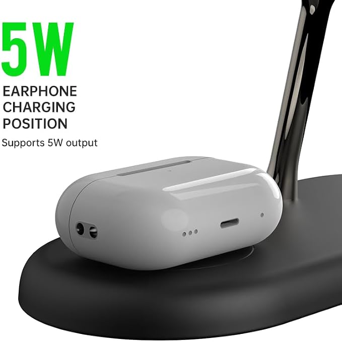 4 in1 Magnetic Wireless Charging Stand, 15W Fast Charging，with Neutral Light Design for iPhone 17/16、15/14/13/12 Series, iWatch and Sansung Watch, Airpods and Samsung TWS (T256-Black)