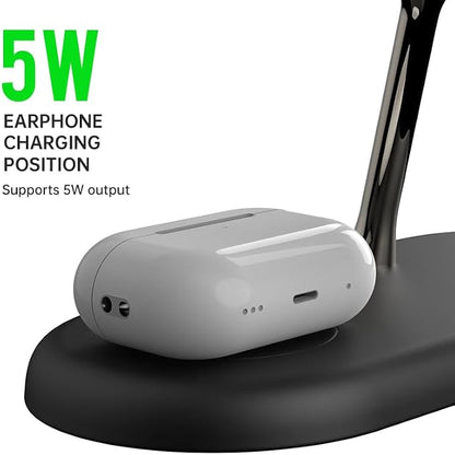 4 in1 Magnetic Wireless Charging Stand, 15W Fast Charging，with Neutral Light Design for iPhone 17/16、15/14/13/12 Series, iWatch and Sansung Watch, Airpods and Samsung TWS (T256-Black)