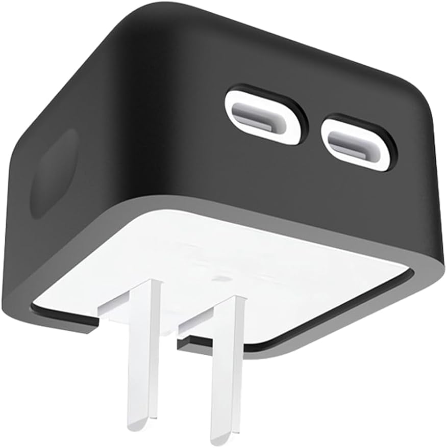 Case for Apple 35W Dual USB-C Port Compact Power Adapter, WUNIAK Soft Silicone Protective Portable Scratch Shock Resistant Shell, Protective Case for Apple 35W Dual USB-C Charger, Black