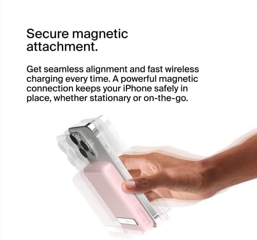 Belkin Portable Charger, Wireless Power Bank 5000 mAh MagSafe Charger 7.5W, Built-in Pop-up Kickstand - iPhone 17, Air, Pro, Pro Max, iPhone 16, AirPods, Apple Watch, Google Pixel 10, etc. - Pink