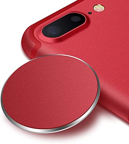 SALEX Replacement Metal Plates Set for Magnetic Car Phone Holders, Wall & Air Vent Mounts, Cases, Magnets. Kit of 2 Matte Red Round Iron Discs Without Holes. 3M Adhesive Backing. Steel Disks 2 Pack.