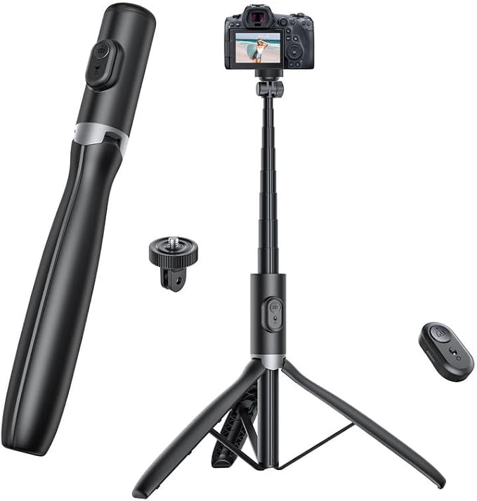 67.7" Camera Tripod with 1/4" Camera Mount & Light, NT99 Extendable Tripod Stand for Camera & GoPro Filming Vlogging, Travel Tripod Compatible with DSLR Camera