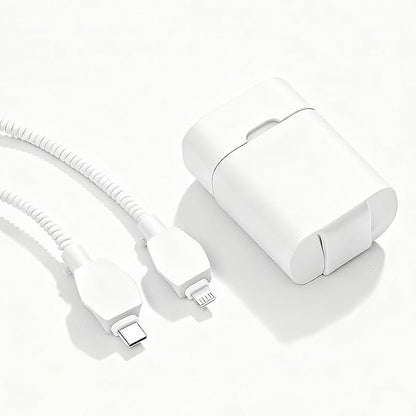 2-in-1 Power Adapter Silicone Charger Protective Case, Compatible with 18W and 20W Chargers, Fits iPhone 11, 12, 13, 14 Pro Max - 1.65 x 1.1 inches (excluding Charger)(White)