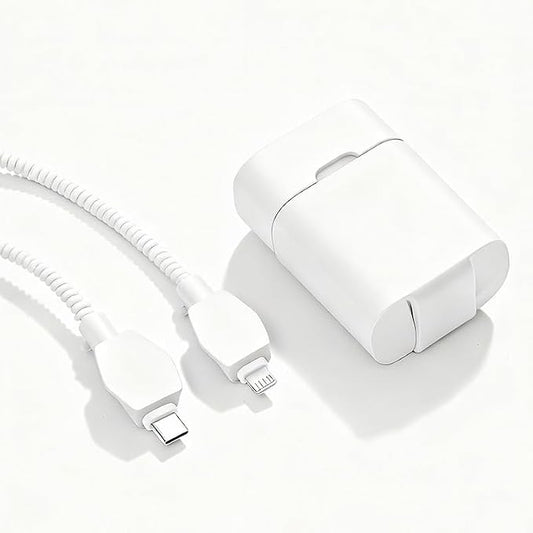 2-in-1 Power Adapter Silicone Charger Protective Case, Compatible with 18W and 20W Chargers, Fits iPhone 11, 12, 13, 14 Pro Max - 1.65 x 1.1 inches (excluding Charger)(White)