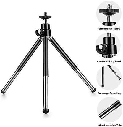 Mini Tripod for Webcam and Phone, Metal Extendable Webcam Stand with Phone Holder, Tripod for Webcam