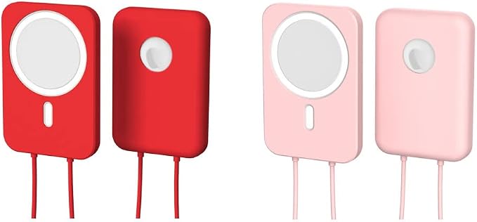 2 Pack DAYJOY Soft Liquid Silicone Protective Case Cover Compatible with Apple MagSafe Battery Pack, Slim and Lightweight Anti-Scratch Shockproof Skin Sleeve with Lanyard (red+Pink)