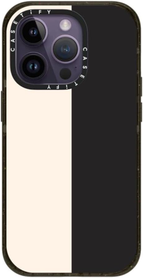 CASETiFY Impact iPhone 14 Pro Case [4X Military Grade Drop Tested / 8.2ft Drop Protection/Compatible with Magsafe] - White/Black Colorblock - Glossy Black