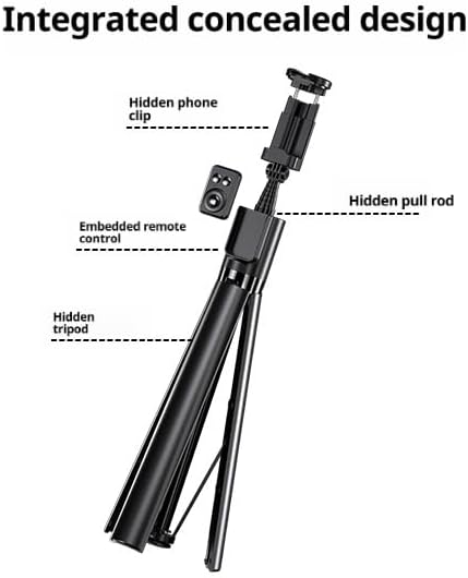 70“ Selfie Stick Tripod for iPhone/Android - Expandable Phone Tripod with Fill Light, 10M Bluetooth Remote Control, one Click Open Selfie Stick for Vlog/Travel/Live Streaming(Black)