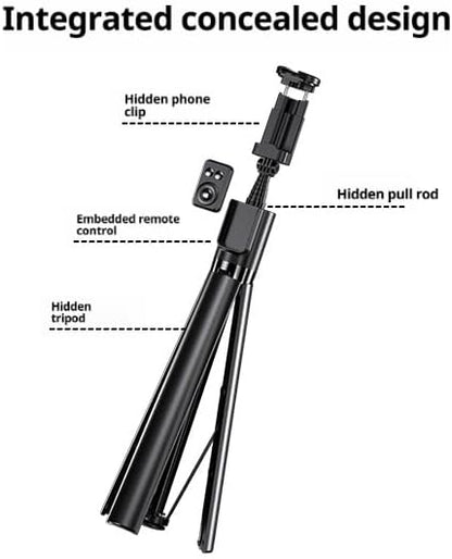 Selfie Stick Tripod for iPhone & Android, Portable Phone Tripod Stand with Bluetooth Remote, One-Click Open, Compact & Lightweight, All-in-1 for Vlog/Travel/Photography (Black)