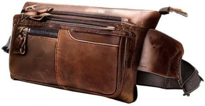 Hebetag Leather Waist Bag Fanny Pack for Men Women Travel Outdoor Sports Hiking Running Hip Bum Belt Slim Cell Phone Purse Wallet Thigh Pouch (Brown)
