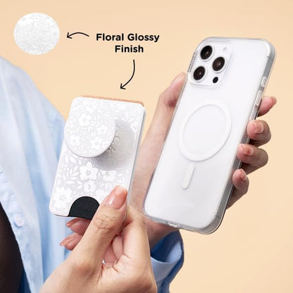 PopSockets Phone Wallet for MagSafe, Phone Card Holder with Grip, White - Blanc Fresh