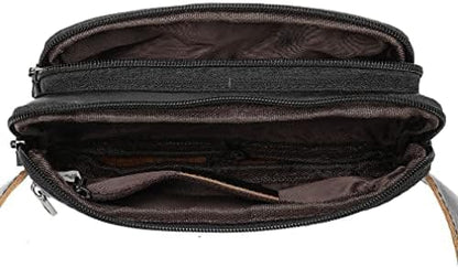 Hebetag Leather Waist Pack Fanny Bag for Men Women Outdoor Travel Sports Running Walking Hiking Hip Bum Belt Slim Cell Phone Purse Casual Waist Wallet Pouch (#13Black)
