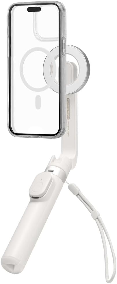 Spigen Selfie Stick Tripod Stand with Bluetooth Remote Control Shutter 24" Extendable Compatible with MagSafe iPhone 17/16/15/14/13/12 Pixelsnap Pixel 10 Series & More - Dune Beige (S571W)