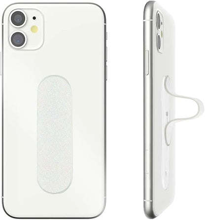 Momostick Flatstick, Cell Phone Finger Grip Strap Holder for Hand, Cell Phone Stand, New Slim Finger Loop Selfie Grip Compatible with Most Smartphones - Glitter White