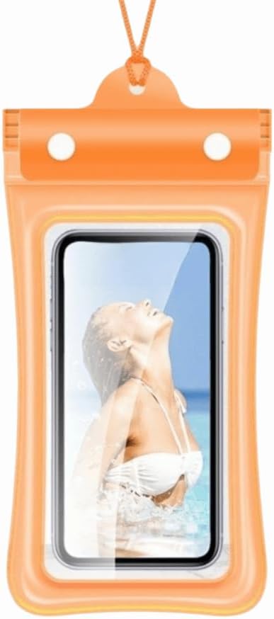 Floating Waterproof Phone Case Full View Swimming Bag Transparent Dry Cover for Underwater Snow Rainforest Use(Orange)
