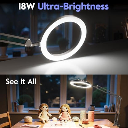 Ultra Bright 18W Ring Light for Desk with Overhead Phone Mount & Stable Phone Stand for Recording – Super Bright Lighting Ringlight for Artists/DIY Crafting/Repair Videos/Painting/Tutorial Recording