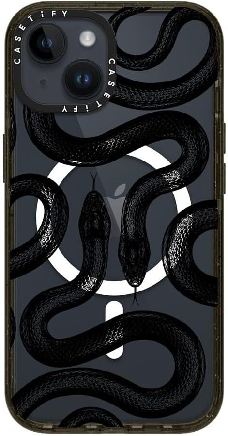 CASETiFY Impact iPhone 14 Case [4X Military Grade Drop Tested / 8.2ft Drop Protection/Compatible with Magsafe] - Black Kingsnake - Glossy Black