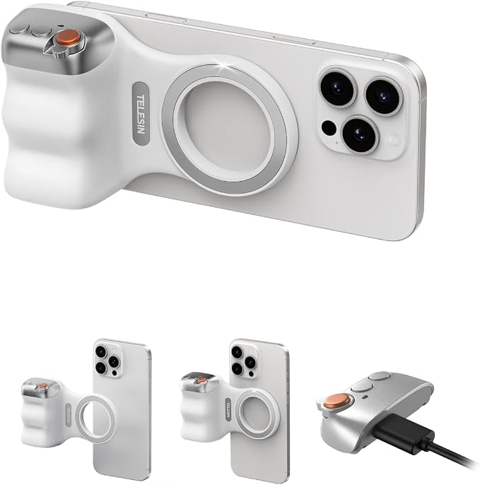 TELESIN Magnetic Phone Camera Grip for iPhone/Android Fun Shot with Detachable Wireless Shutter Remote - Official Certification - 1/4" Tripod Screw - Comfort Ergonomic Camera Grip Handle Holder