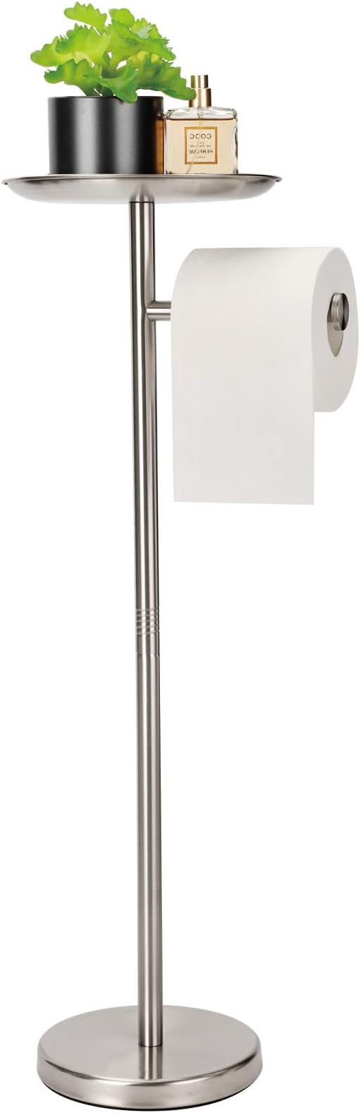 Standing Toilet Paper Holder, TP Holder with Practical Tray On Top for Phone, No Drill No Damage to Wall, Stainless Steel (Brushed Nickel)