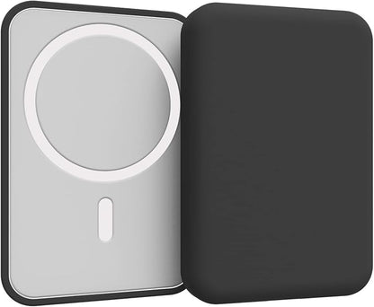 Puxicu Clear Case Compatible with Magsafe Battery Pack, Slim Design Matte TPU Rubber Soft Skin Silicone Protective Cover for Magsafe Battery Pack - 2 Pack (Black+Clear)