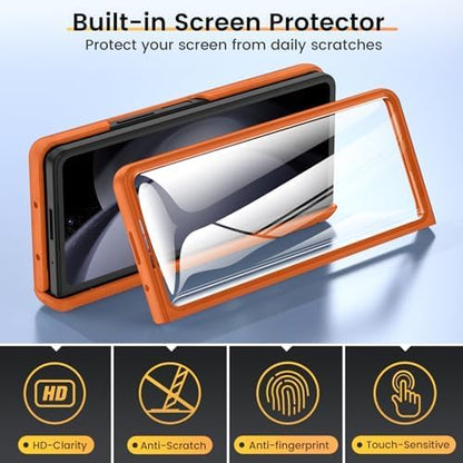 VEGO for Galaxy Fold 5 Case,with Slide Camera Cover Screen&Hinge Protector | Full Body Protection Shockproof Magnetic Kickstand Hard Phone Case for Samsung Galaxy Z Fold 5 2023-Orange