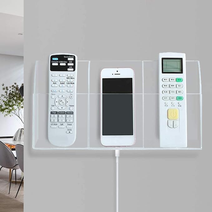 Large Acrylic 3-Slot Wall Mounted Smart Phone Charging Holder Station Clear Hanging TV Remote Controls Holder Media Organizer Wall Pansyling